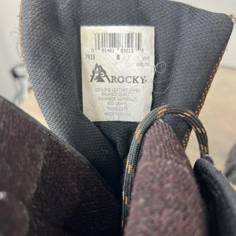 Vtg Rocky Men's 8 Leather 600g Thinsulate Winter Snow Boots Tan‎ Black 7915